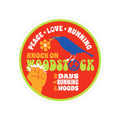 Knock on Woodstock Peace Love Running Sticker
