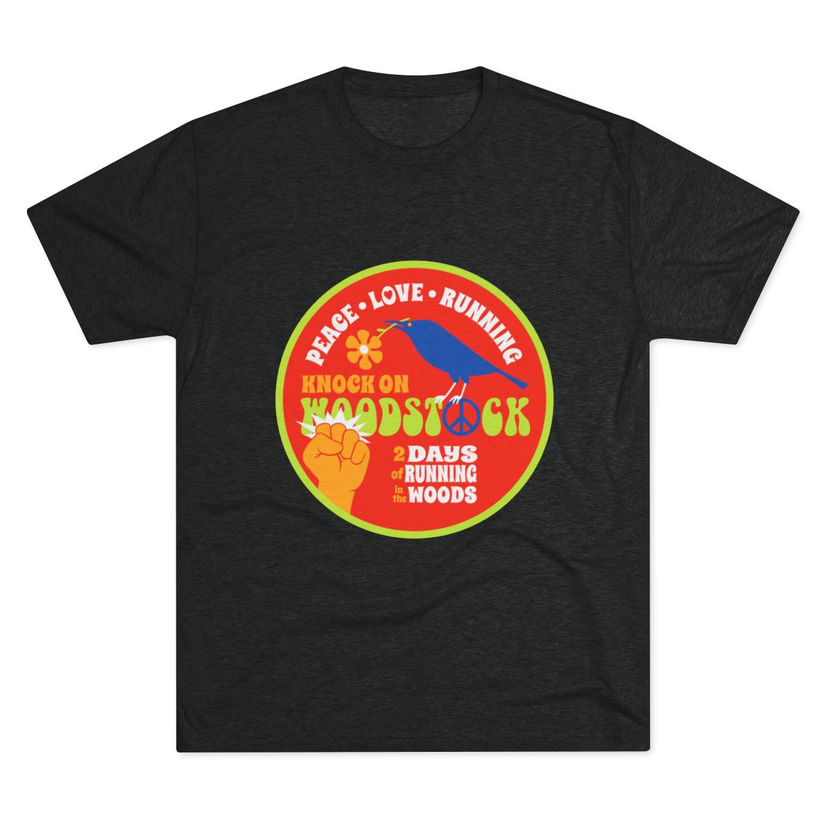 Knock on Woodstock Peace Love Running Tee