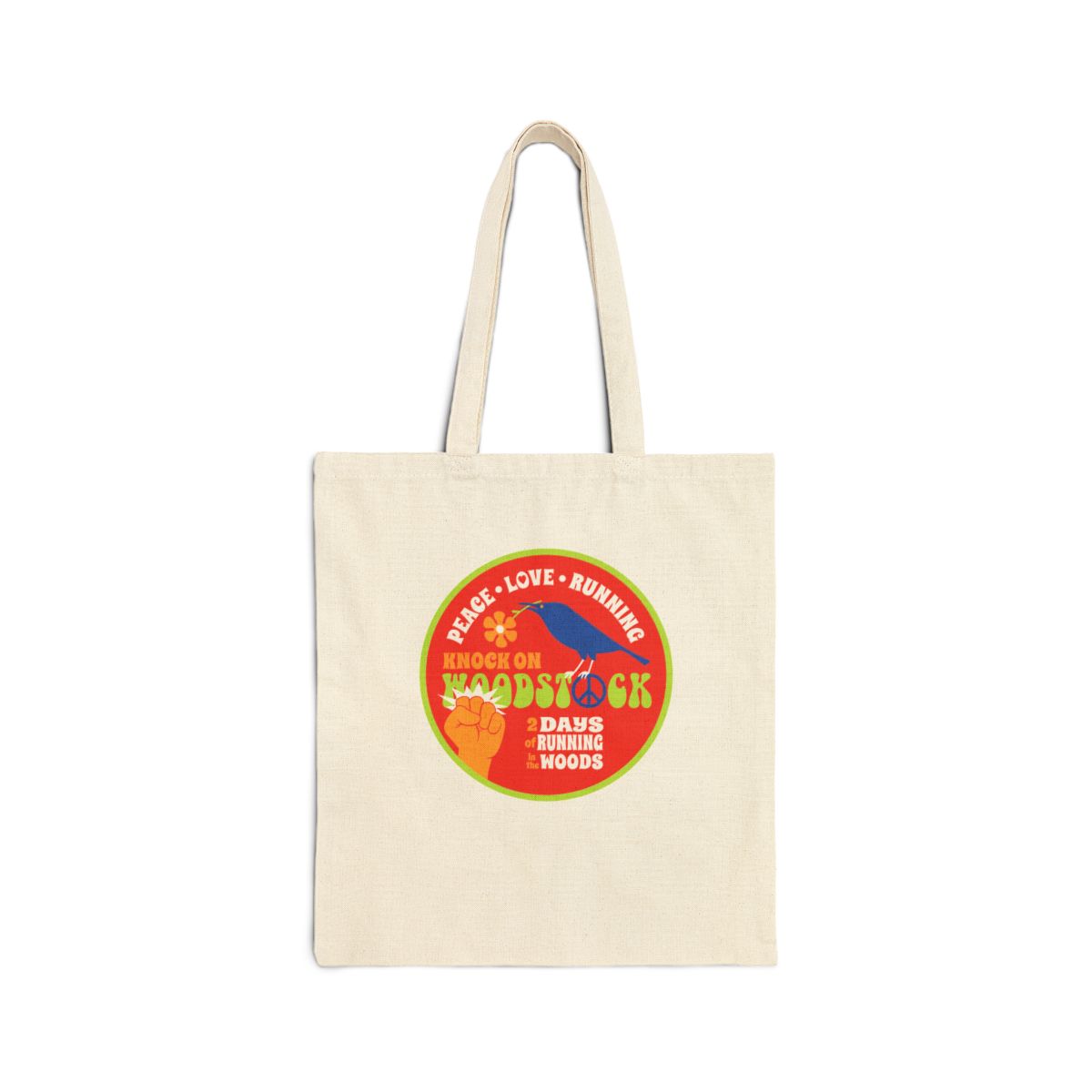 Knock on Woodstock Peace Love Running Tote Bag