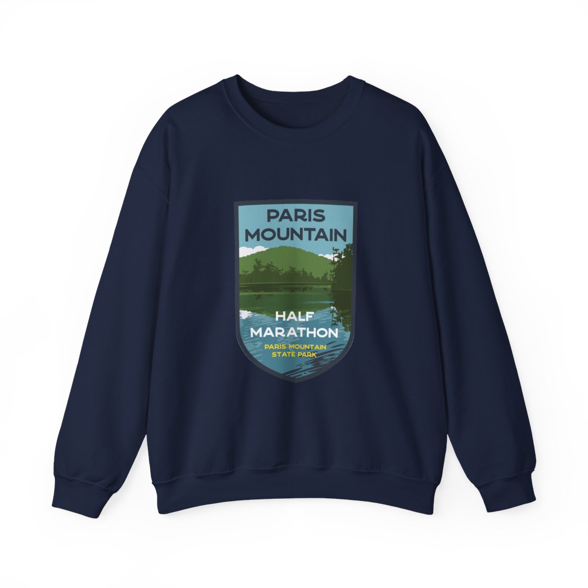 Paris Mountain Half Marathon Lake Badge Crewneck Sweatshirt