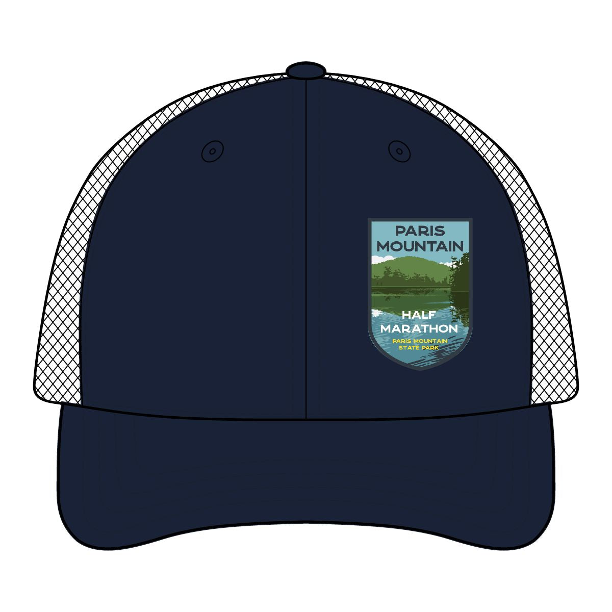 Paris Mountain Half Marathon Lake Badge Mesh Cap