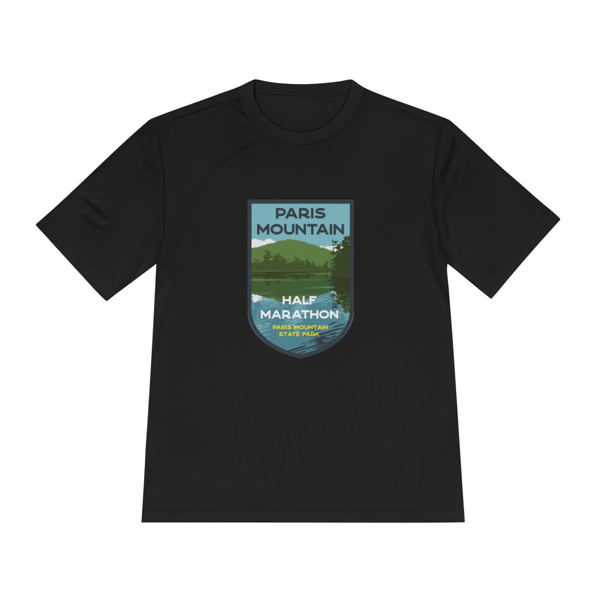 Paris Mountain Half Marathon Lake Badge Performance Tee