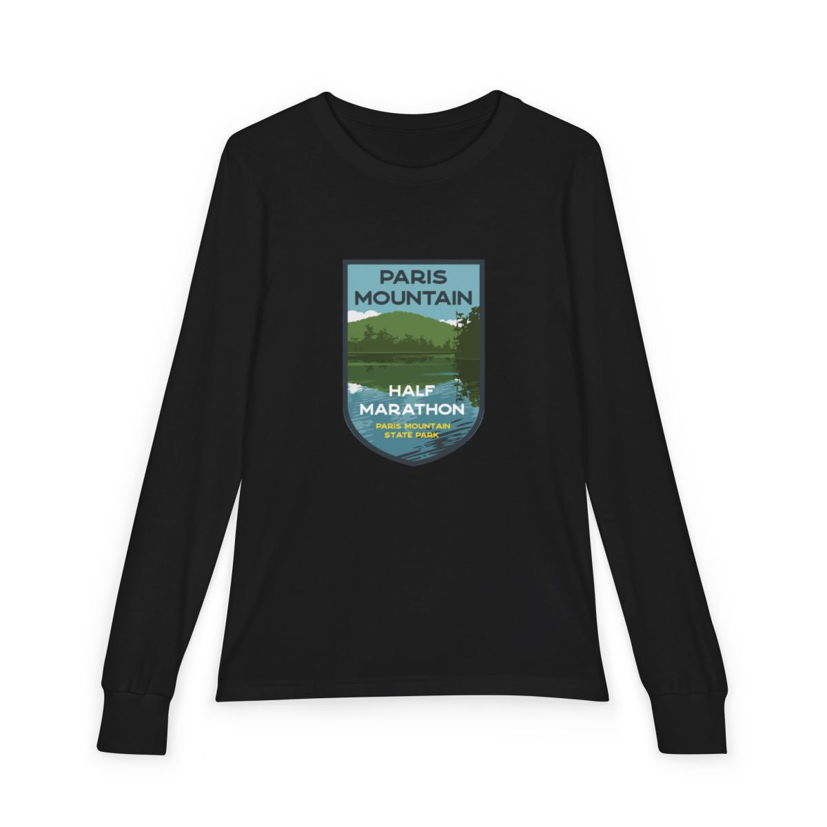 Paris Mountain Half Marathon Lake Badge Youth Long Sleeve Tee